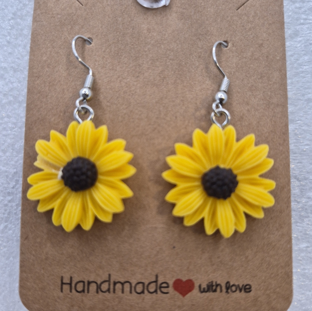 Yellow Sunflower Dangle Earrings